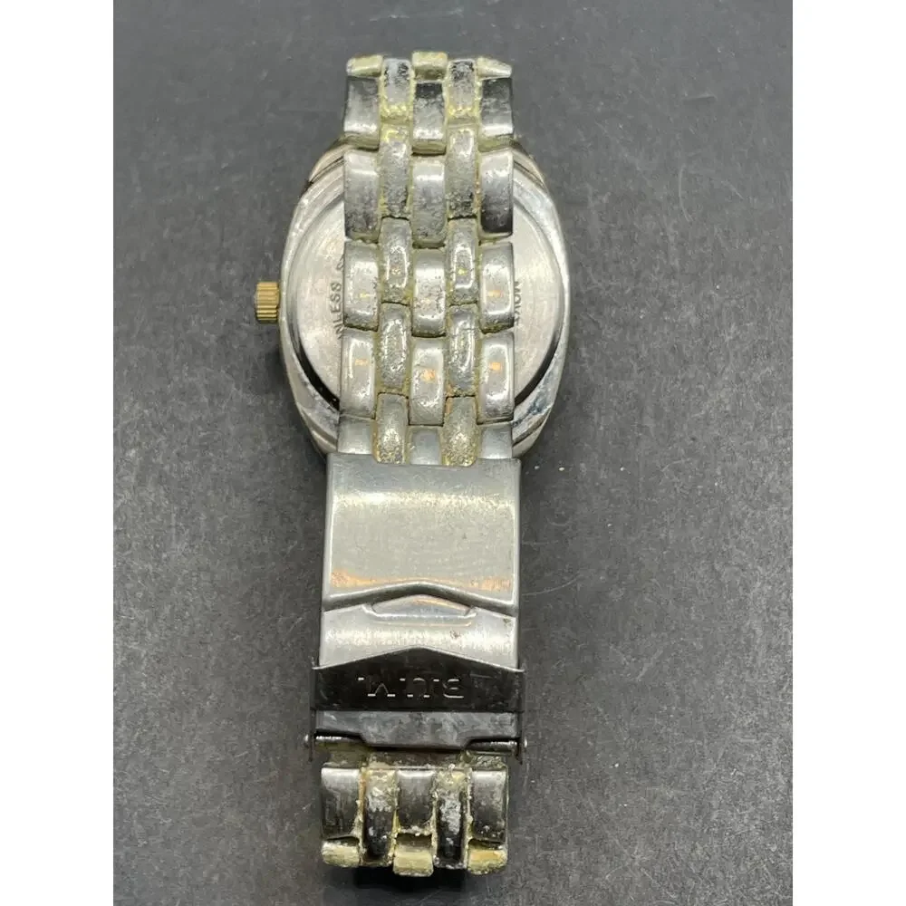 Bum Equipment 3316 Analog Date/Day Mens Quartz Watch Black Dial Silver Tone 36mm